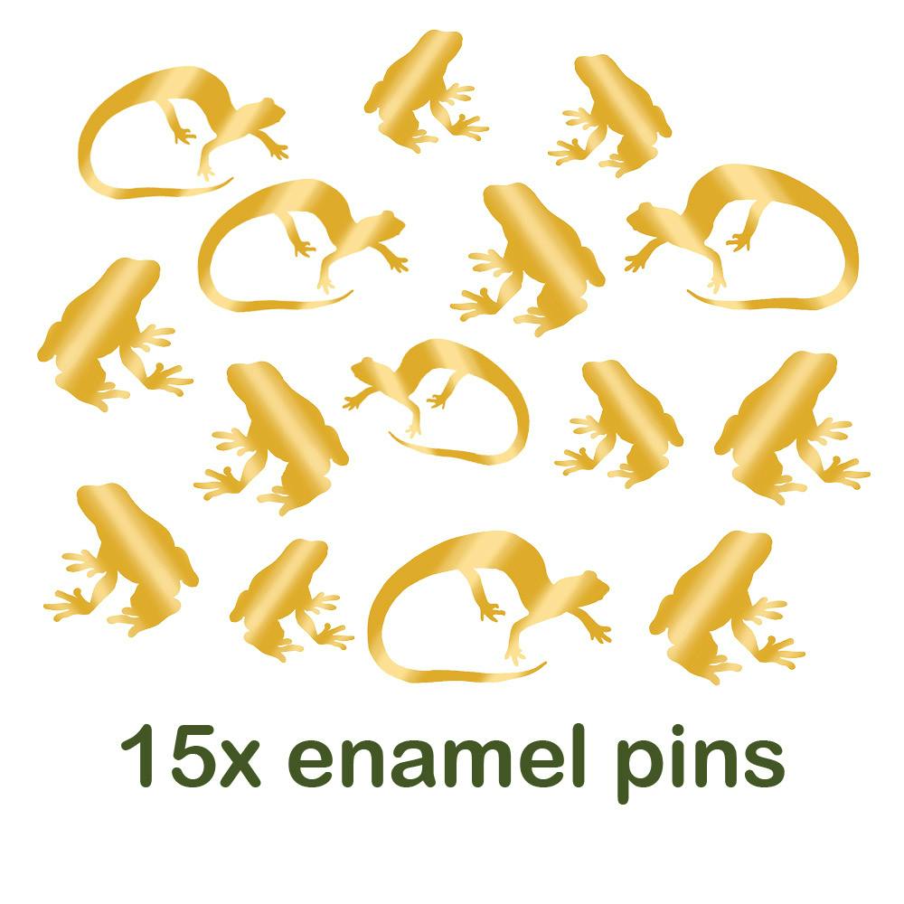 Fifteen amphibian pins
