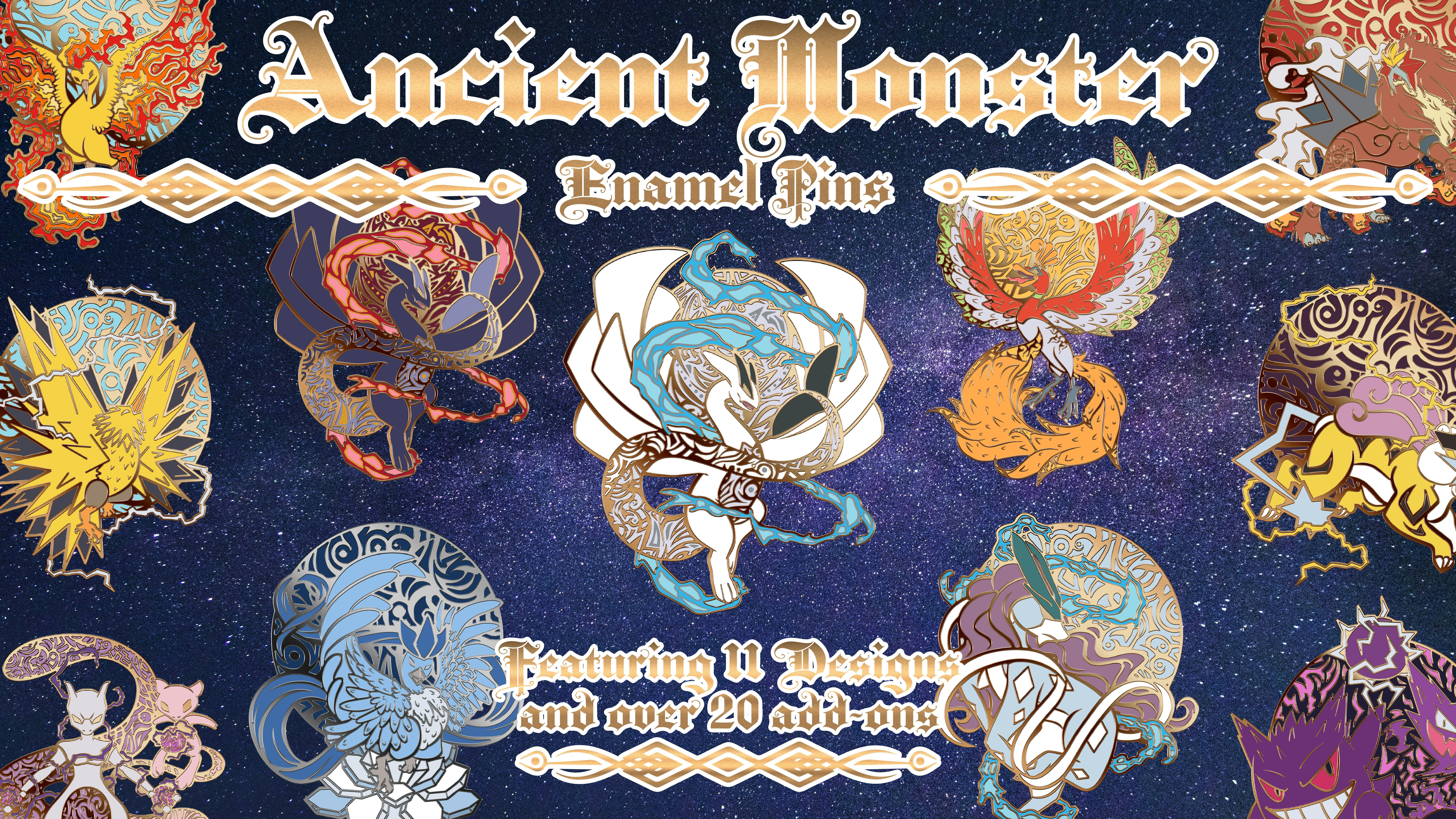 Ancient Monster Enamel Pins