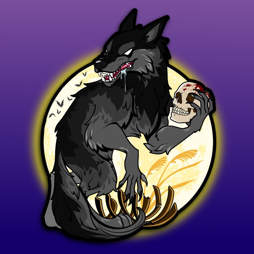 Black Wolf w/ Yellow Moon (glows yellow in the dark)