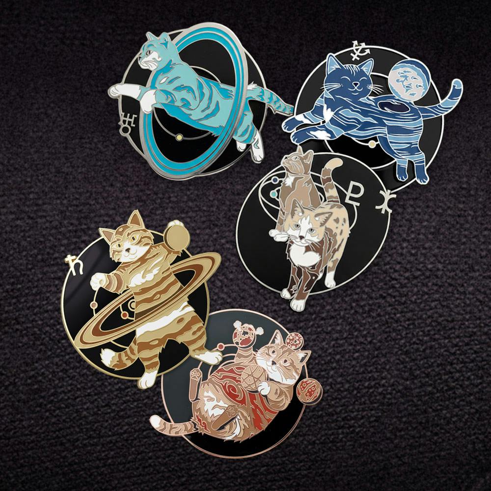 The Outer Planetary Cats Pin Set