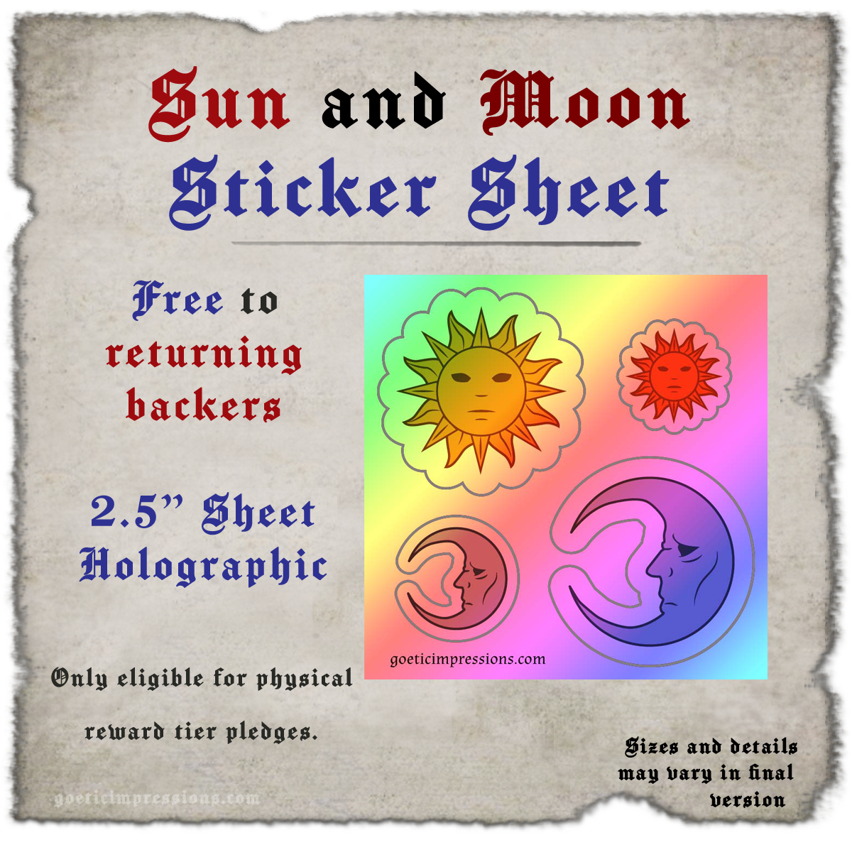  Free holographic sticker sheet for returning backers 