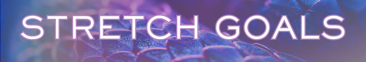  Text: Stretch Goals on a blue and purple gradient overlay over a picture showing scales 