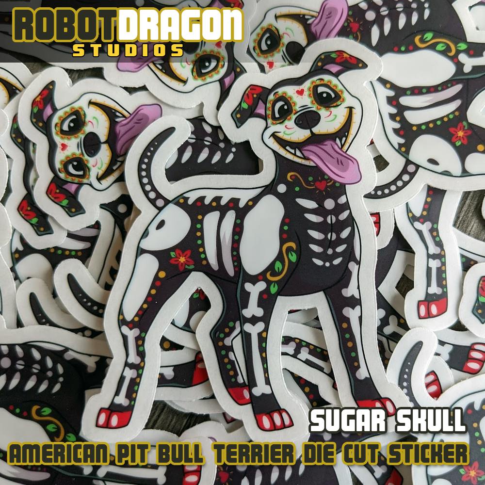 Sugar Skull American Pit Bull Terrier Sticker