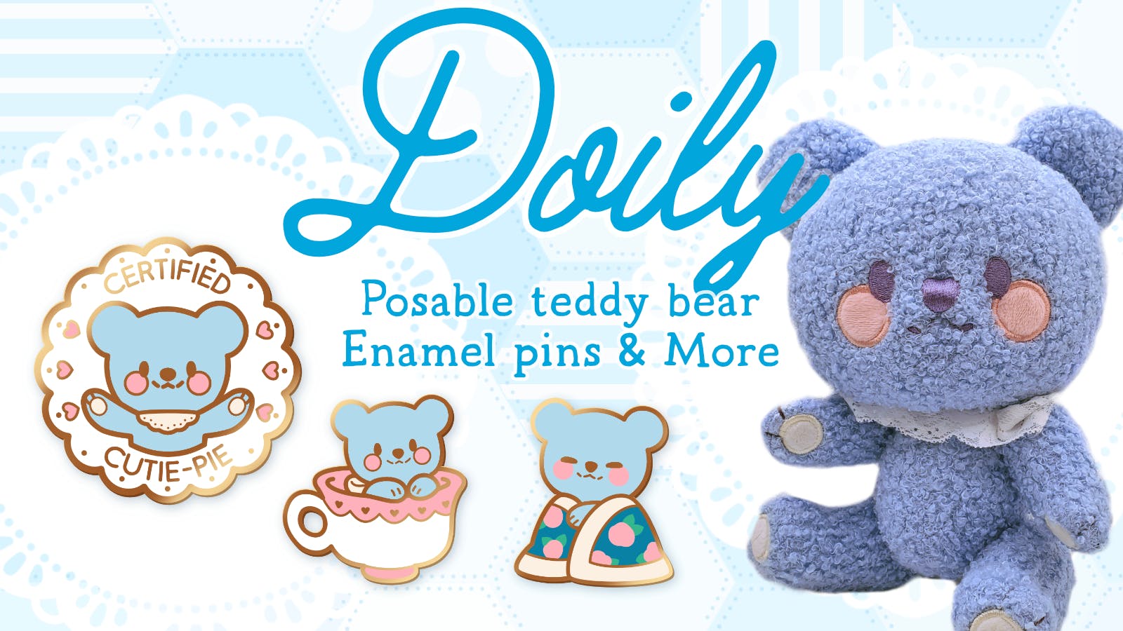 Doily - Posable Teddybear & Pins