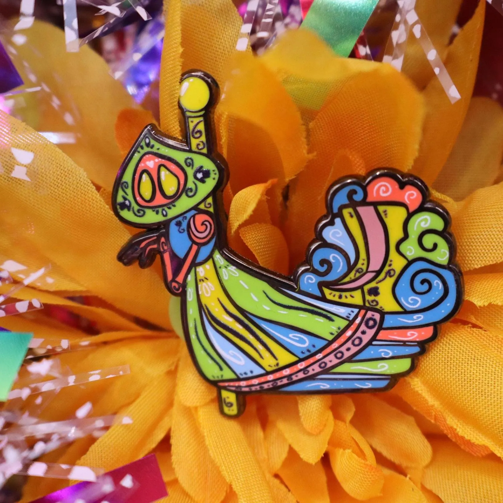 Queer flag Flatwoods monster cryptid carousel enamel pin