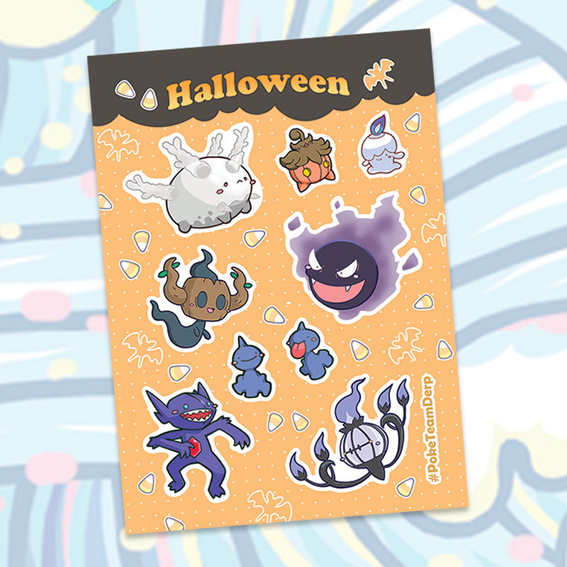 A Halloween and Ghost-type themed sticker sheet