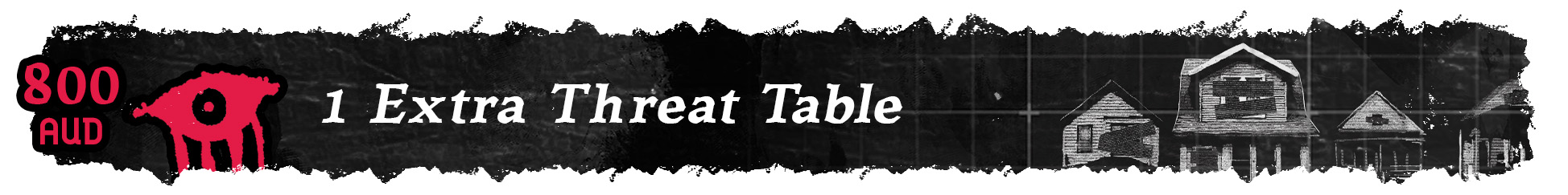 A banner which reads: "800 AUD. 1 Extra Threat Table". Followed by an image of dark, boarded up houses.