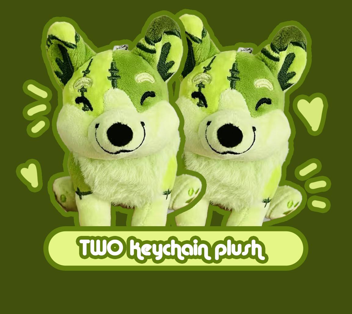 Two (2) Buster Frankencorgi Keychain Plush
