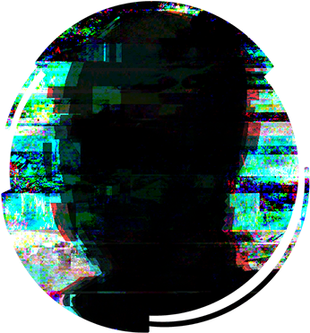 3/4 view of some sort of glitchy looking shadow, maybe of a face?