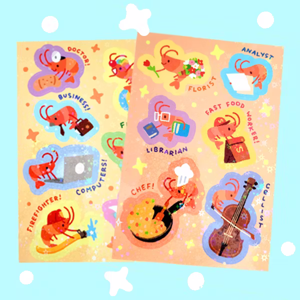 Shrimps with Jobs Sticker Sheet (Full Set)
