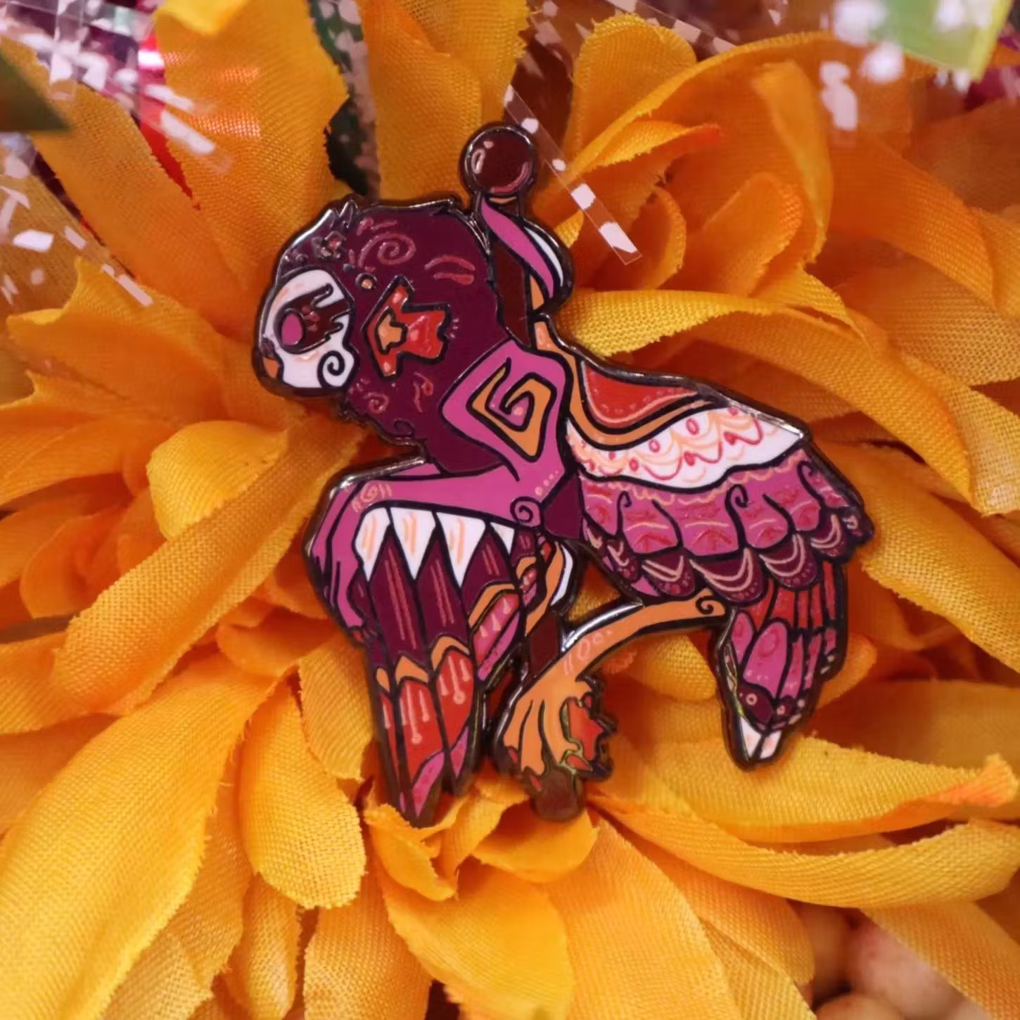 Lesbian flag strzyga cryptid carousel enamel pin
