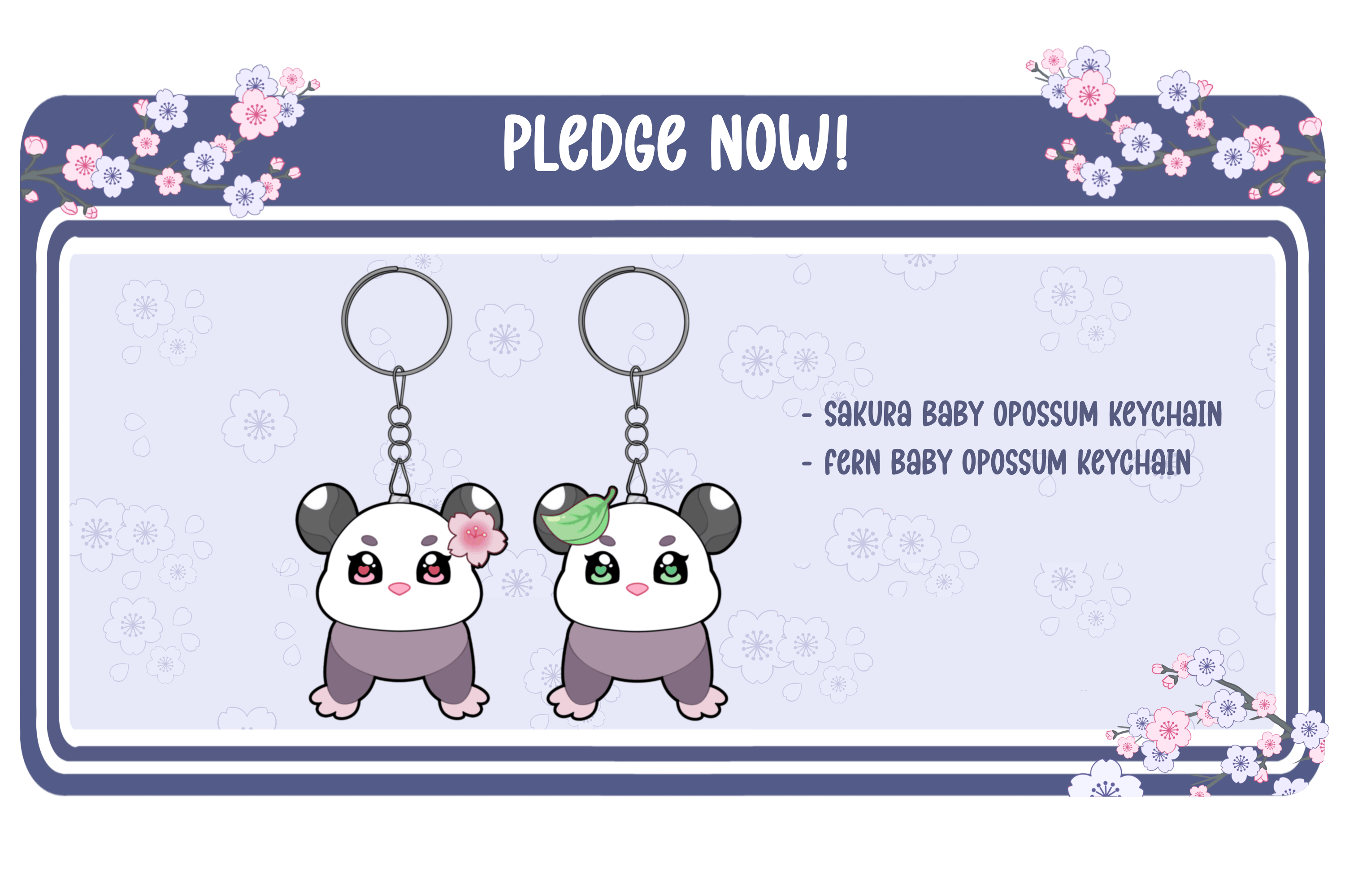 Opossum Baby Keychains: Fern & Sakura