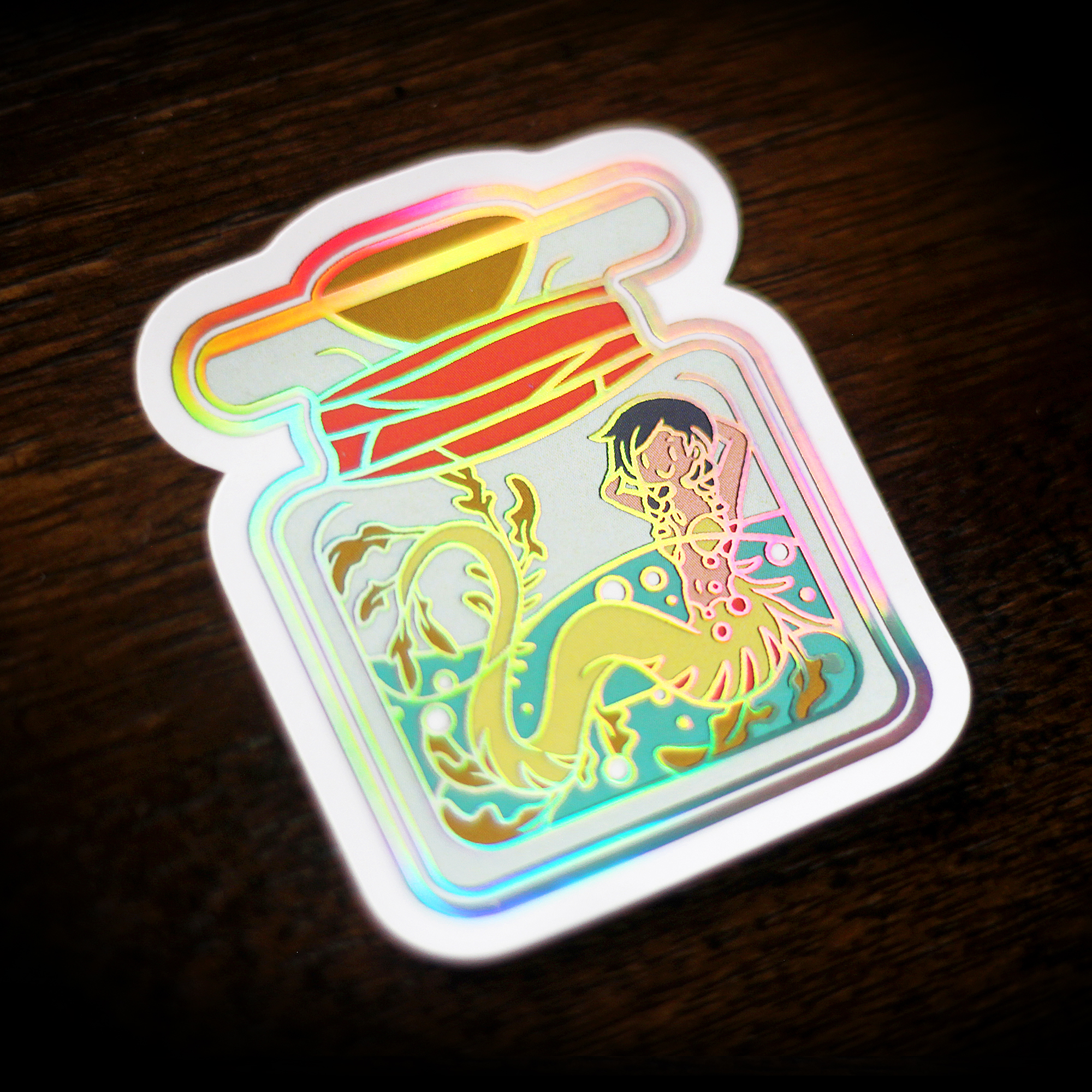 "Mermaid in Bottle" - Holographic Sticker