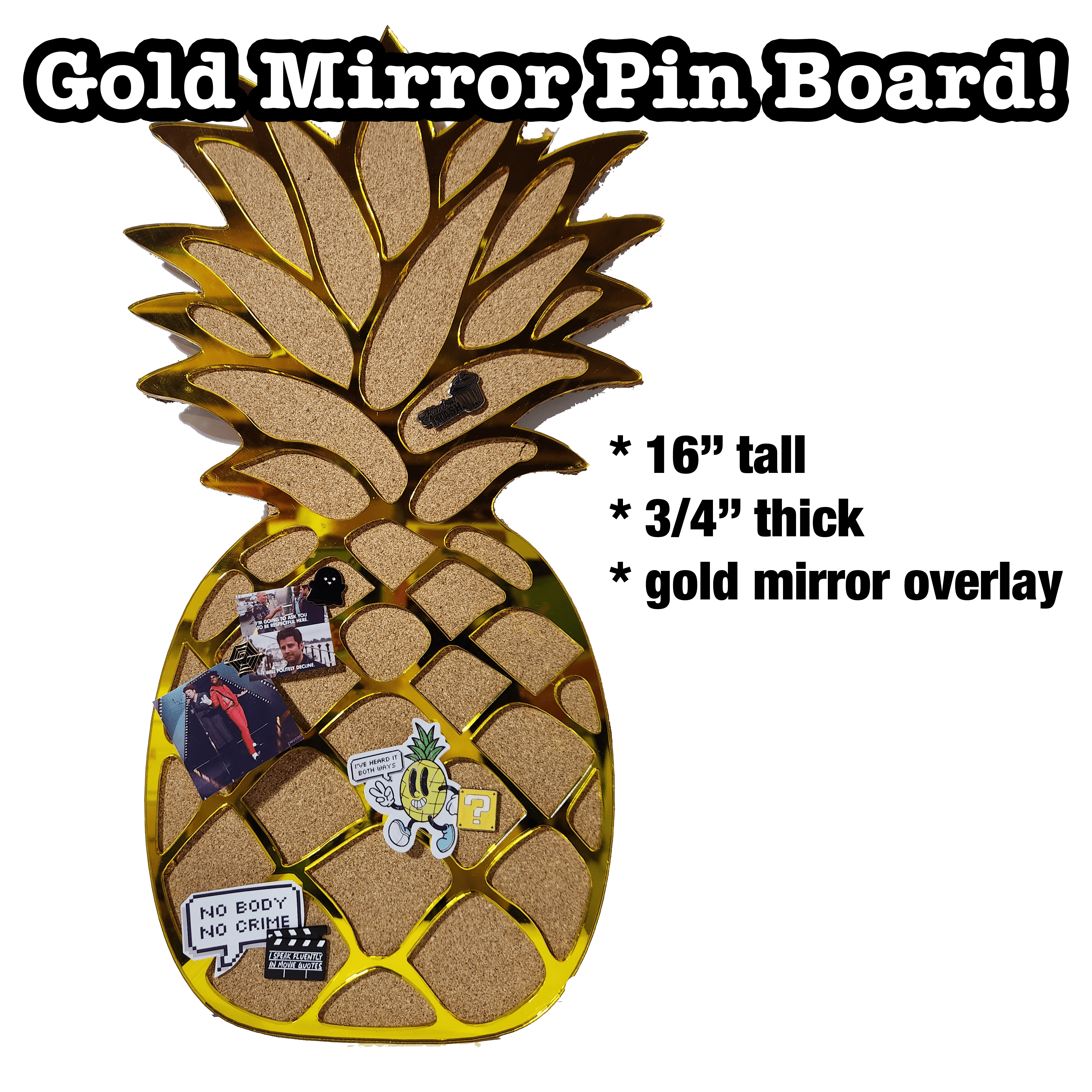 16" Mirrored acrylic cork pin board