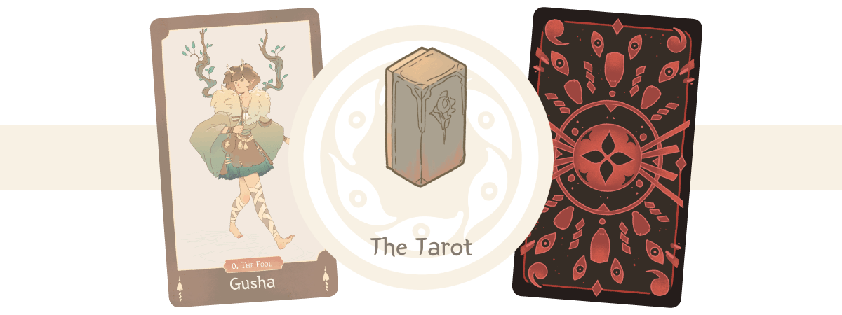 Visual representation of a tarot box with a preview of the front and back of a card