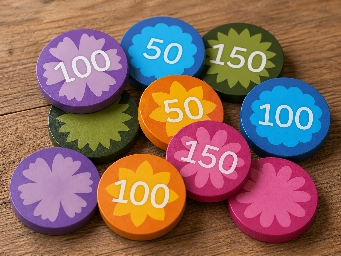 10 Premium Wood Screen Printed Tokens