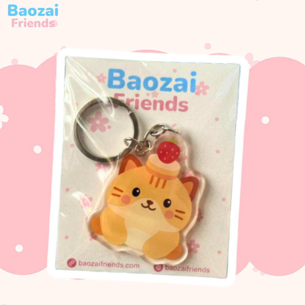 Shorti the Strawberry Shortcake Cat Acrylic Keychain Charm (2.5")