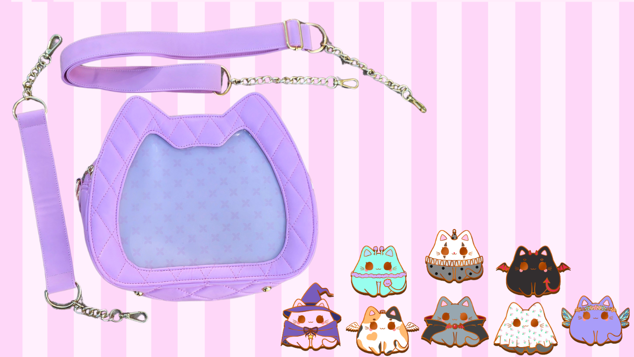 Quilted Kitta Purse and Enamel Pin