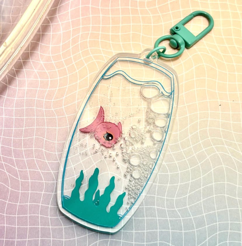 Forever-trapped fish keychain