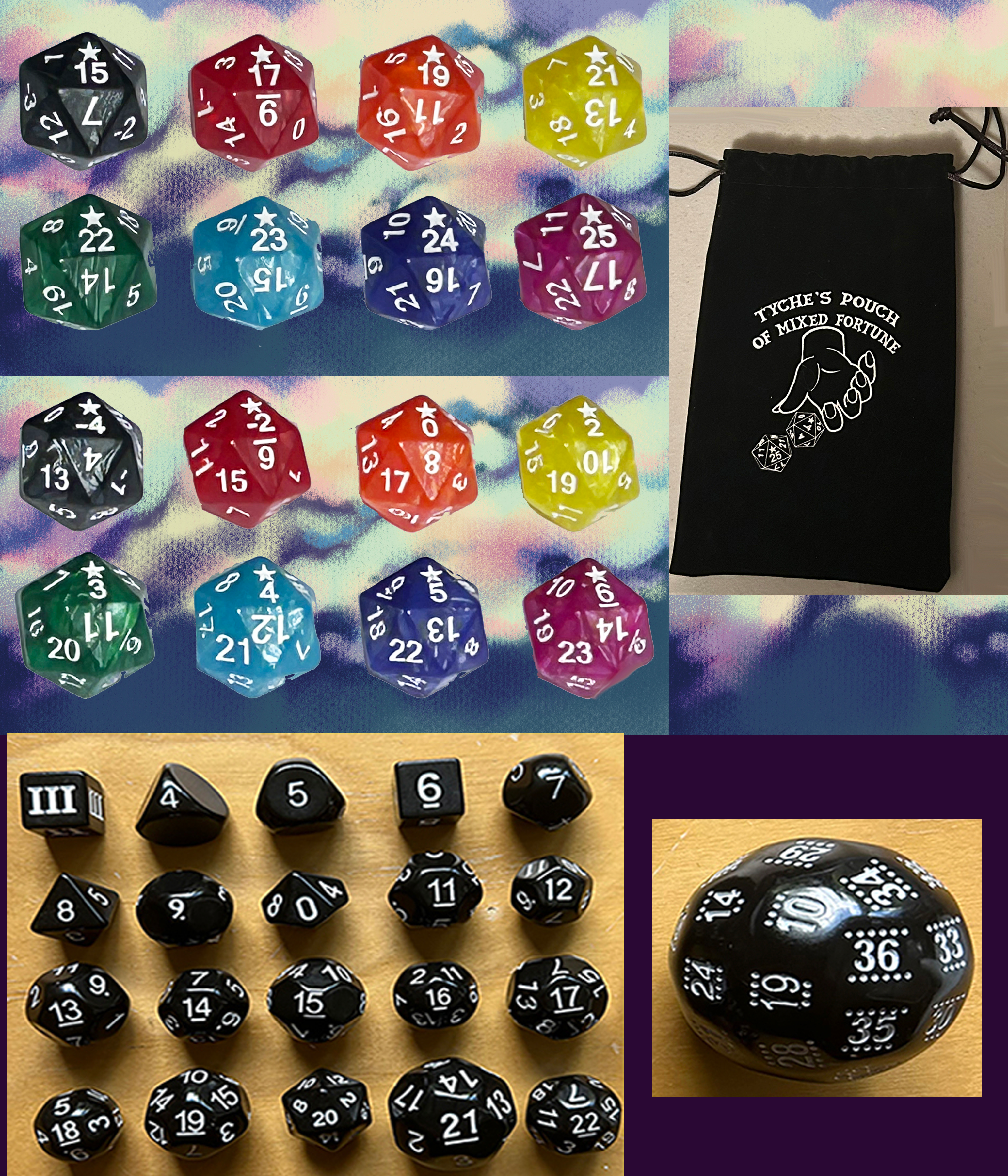 All 3 Goddess of Fortune dice and Magic Items + 2 Castle Whiterock 1 page PDF encounters