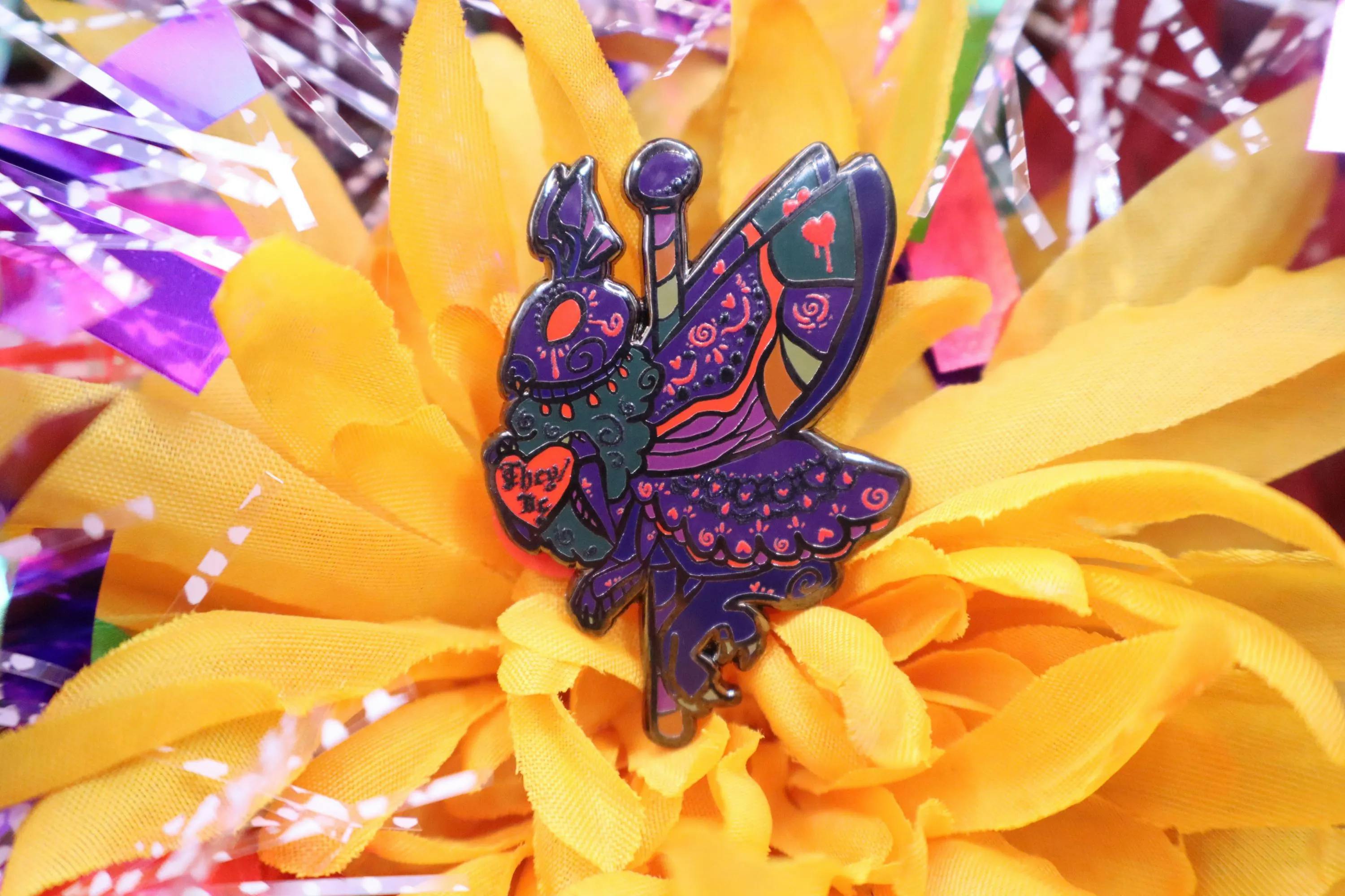 They/he Mothman pronouns cryptid carousel enamel pin