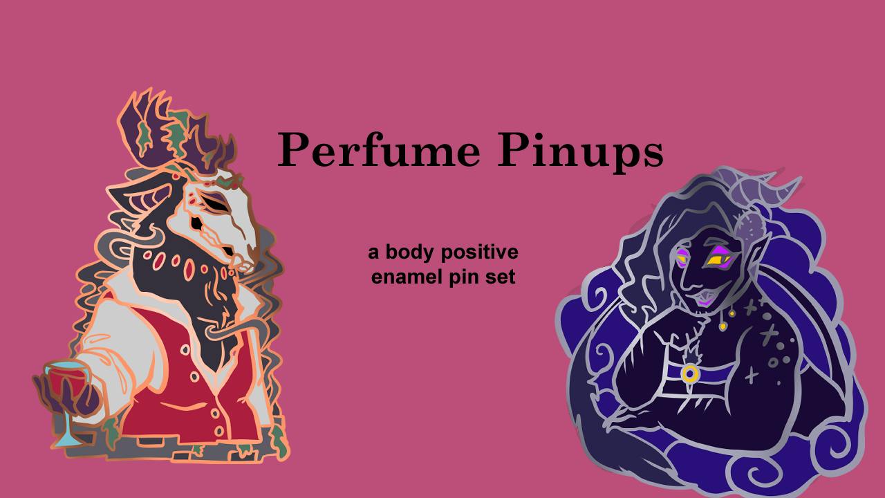 Plus-size perfume pinups enamel pins