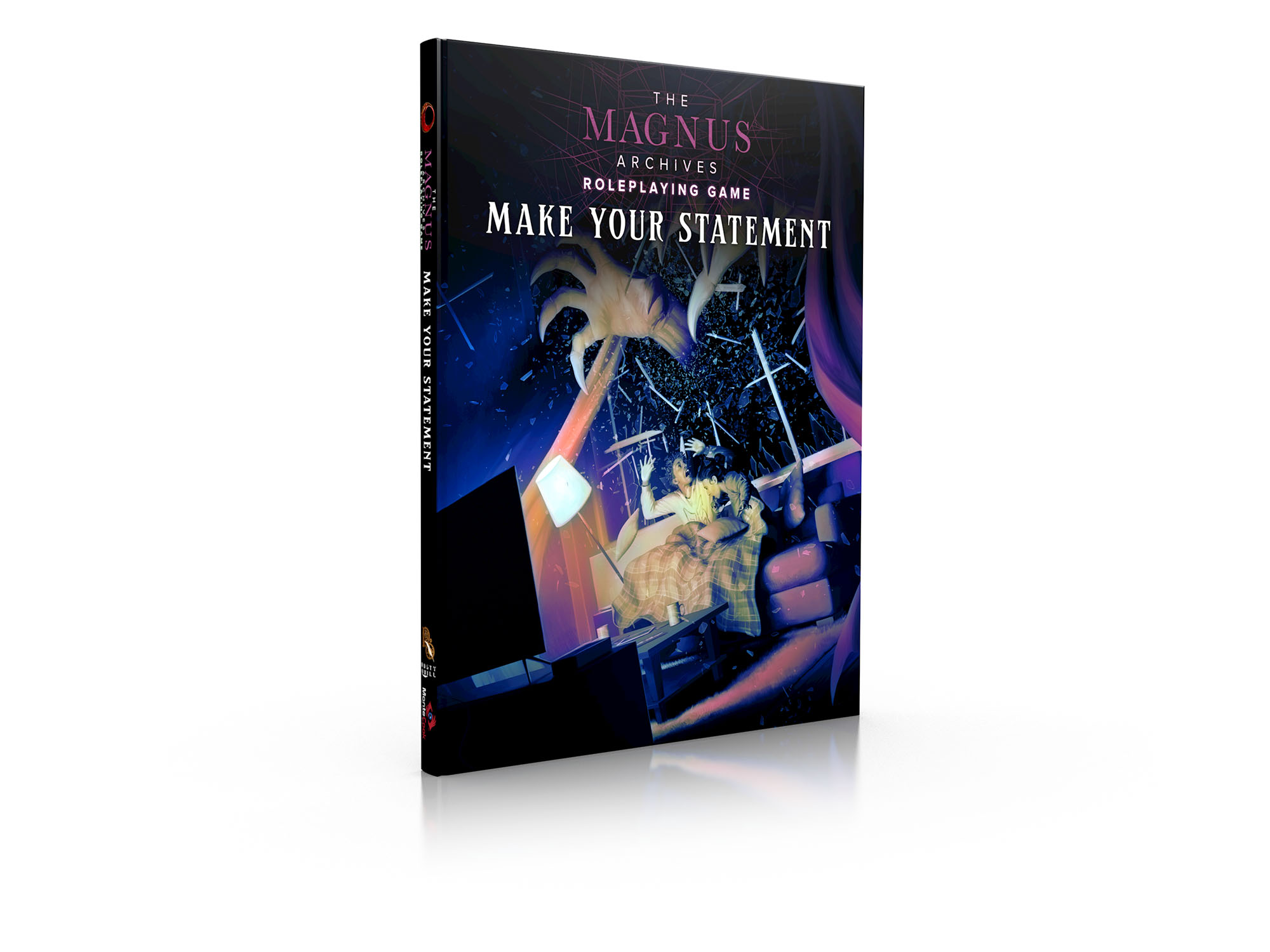 Book Cover of Make Your Statement: A giant, clawed hand smashes through the lounge window, reaching over the terrified couple watching TV on the couch