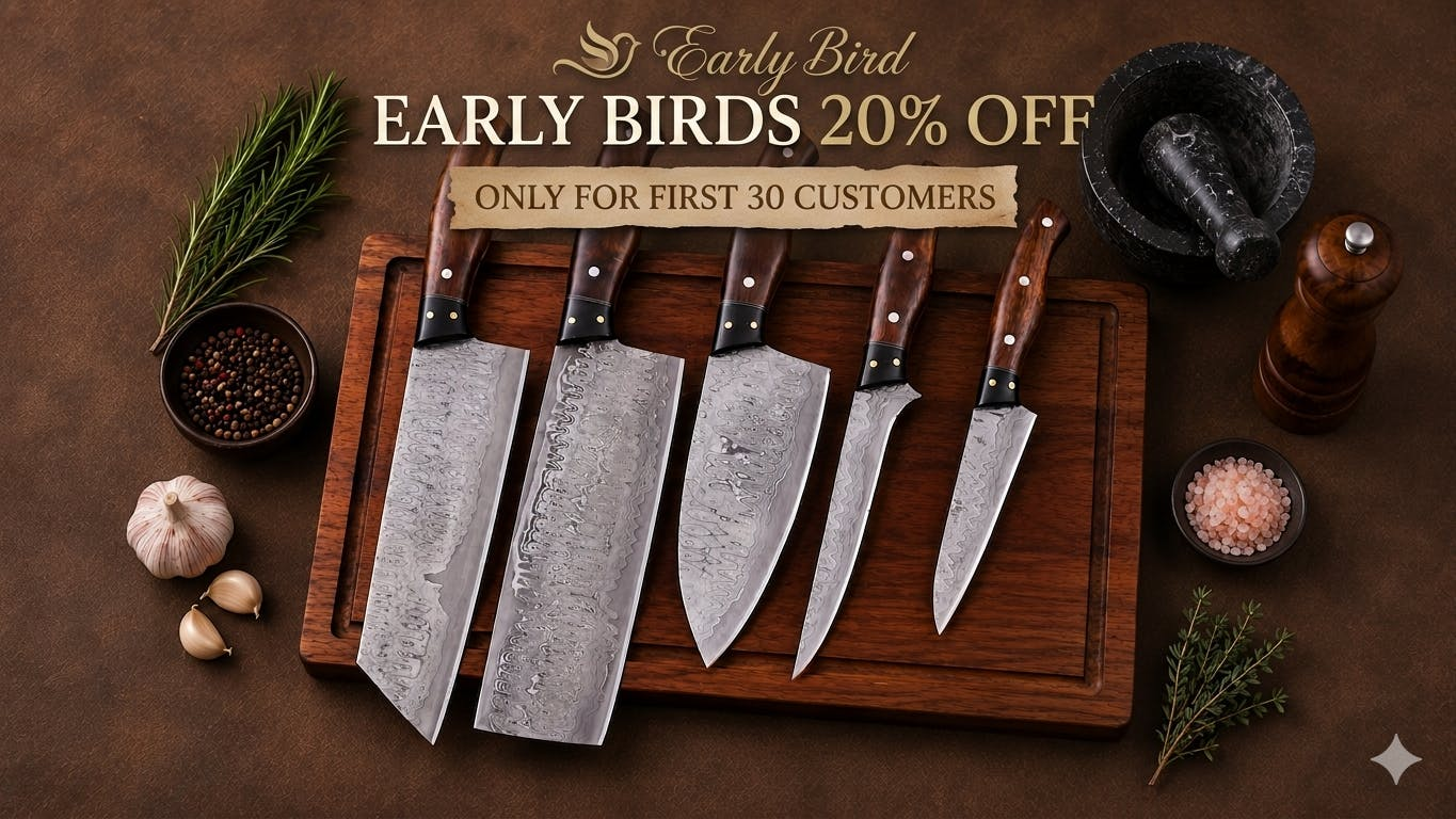 Handmade Damascus Japanese Style Kitchen Knife Set of 5pcs.
