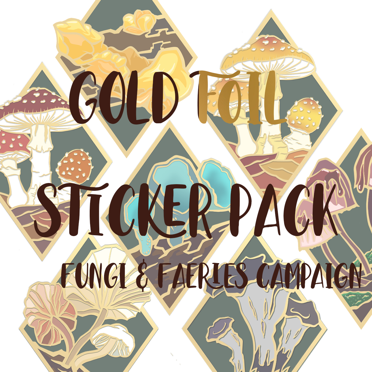 5x Fungi & Faeries Gold Foil Stickers