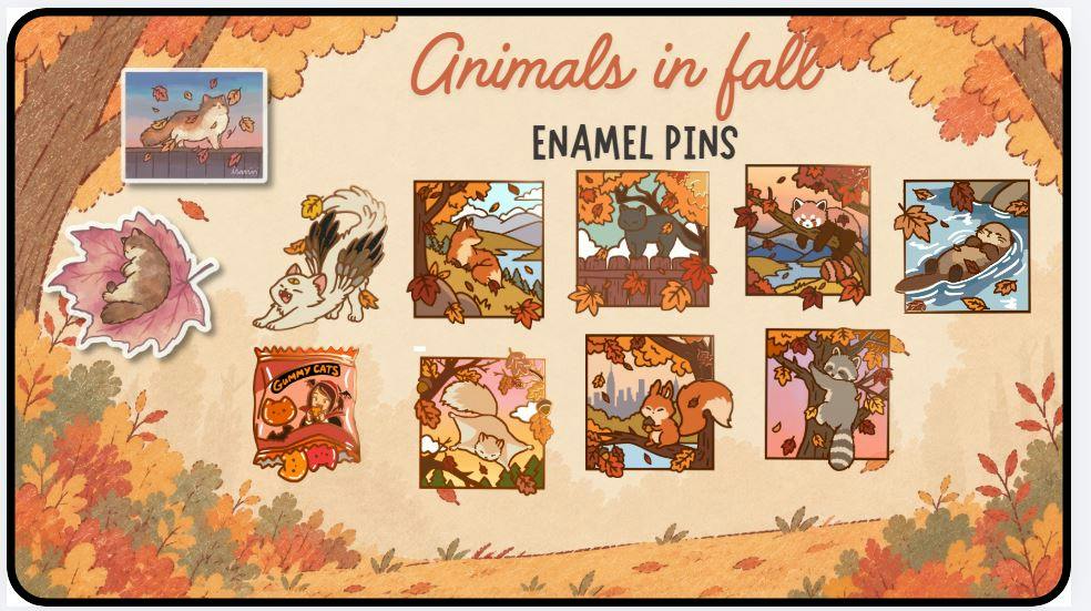 Animals in Fall - Enamel pins Collection