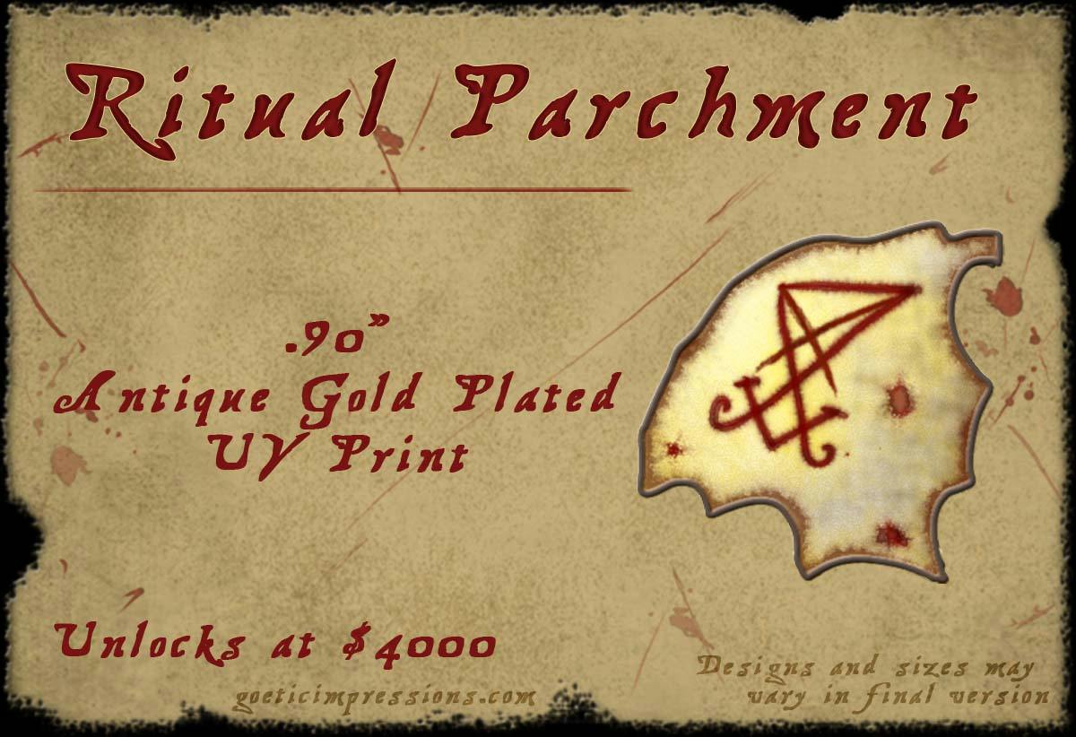 Enamel Pin design of a ritual parchment inspired by the Grimorium Verum