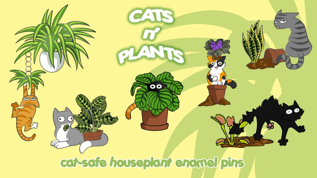Cats N' Plants enamel pin set