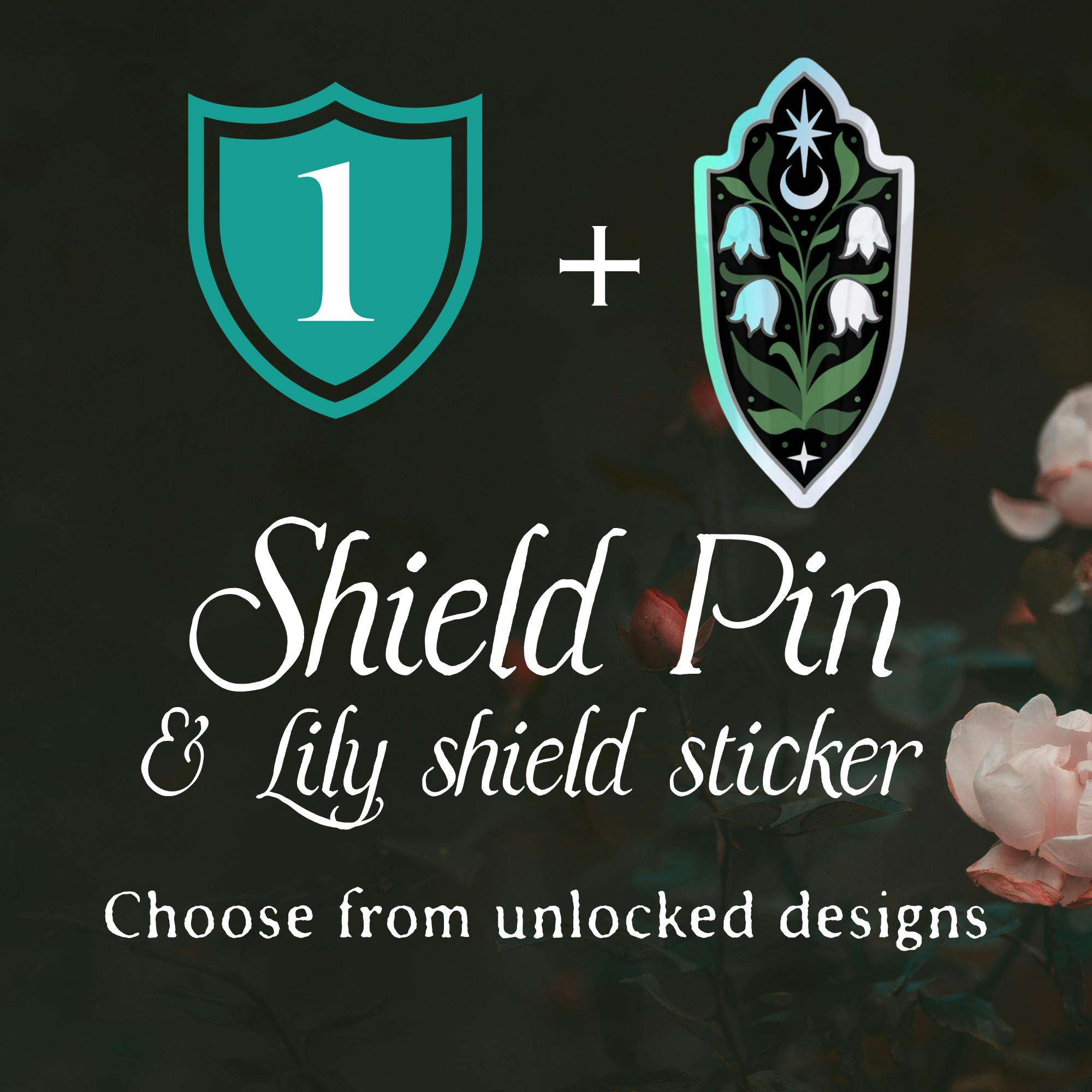 1 shield pin+ 1 lily of the valley sticker