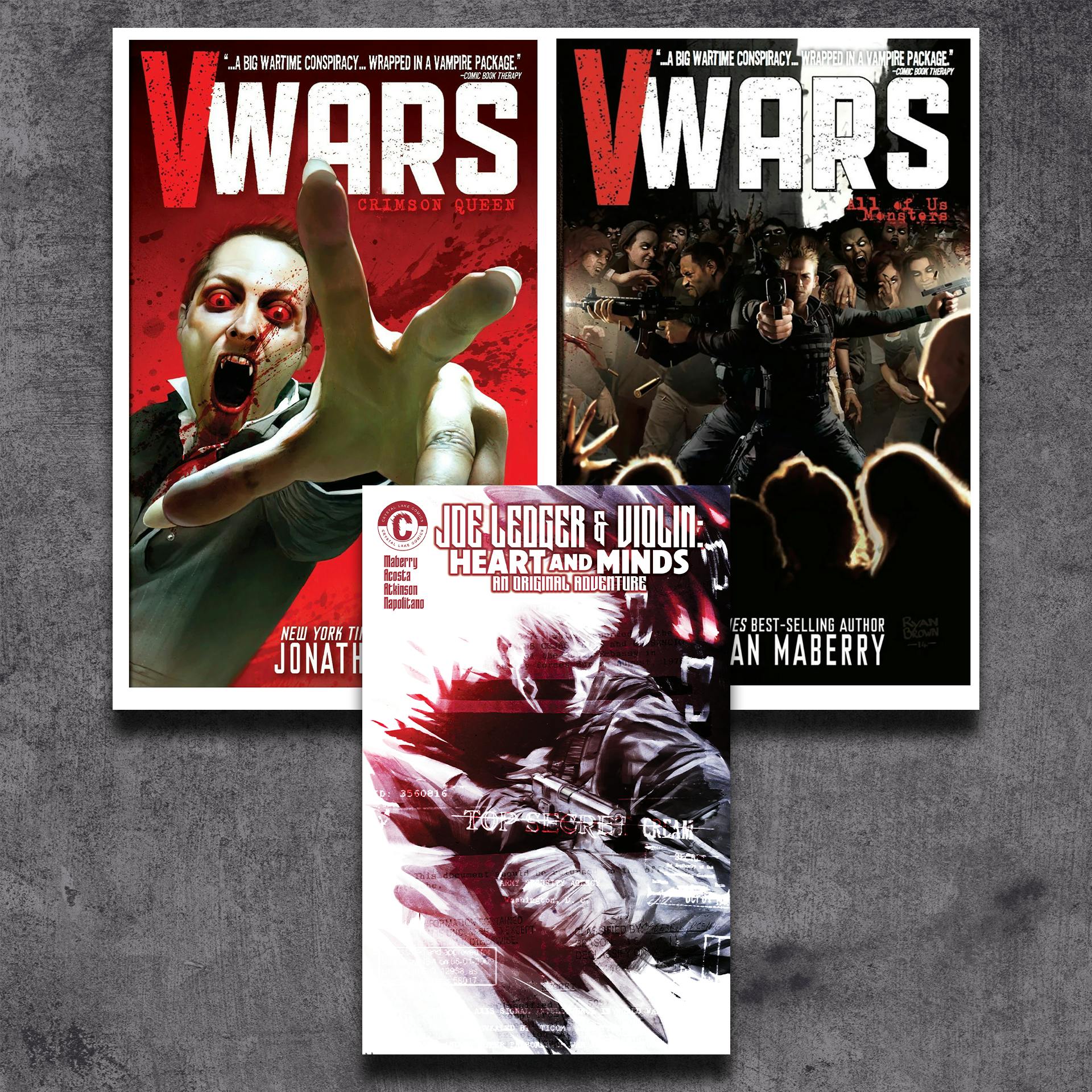 Signed 2-Volume V-WARS Trade Paperbacks + Joe Ledger & Violin Graphic Novel - Deluxe Hardcover