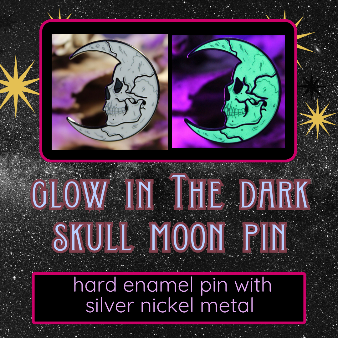 Skull crescent moon pin 