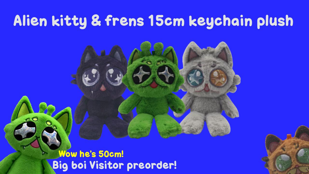 Visitor alien cat and lil frens! - 15cm keychain sized cats
