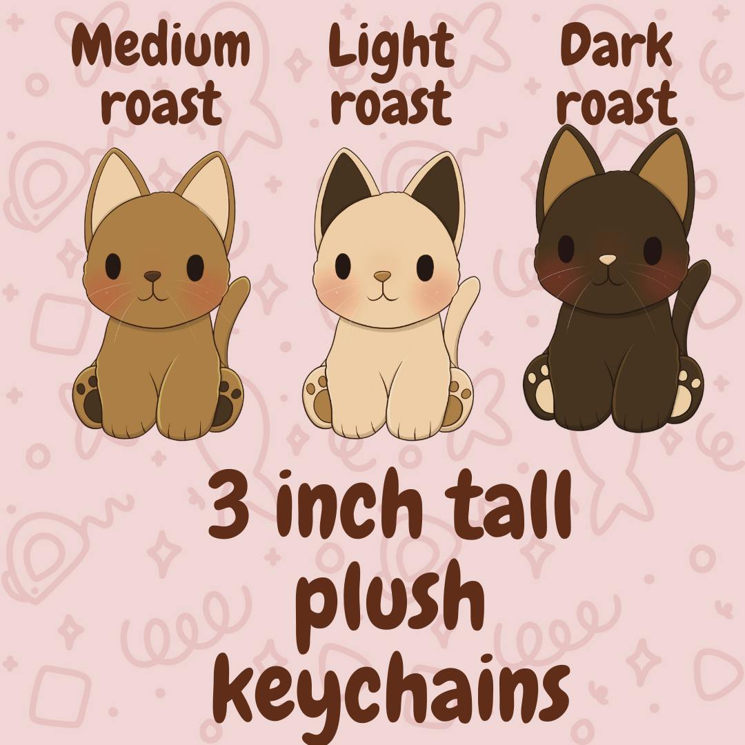 All three Espresso Shot Plush Keychains