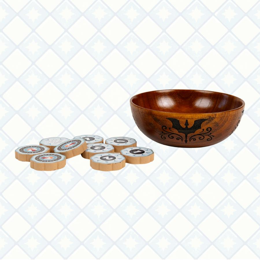 Wooden Bowl and Dragon Tokens