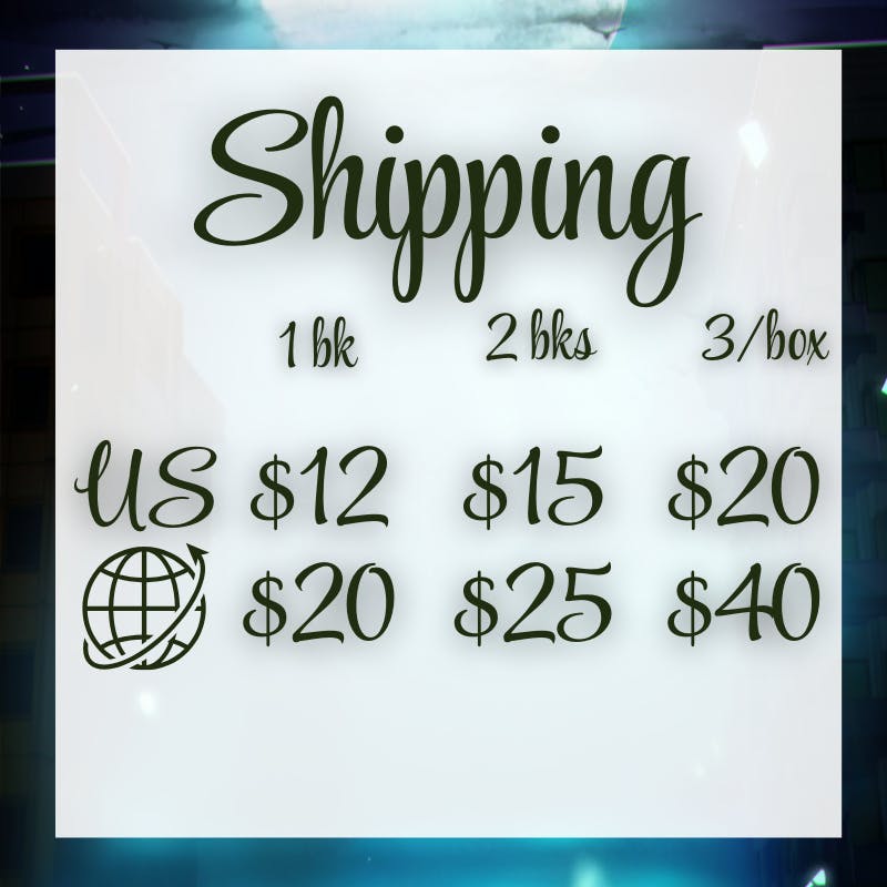 shipping US $12, international $25 $15 US $25 international for 2 books, $20US $30 international for 3 or a box