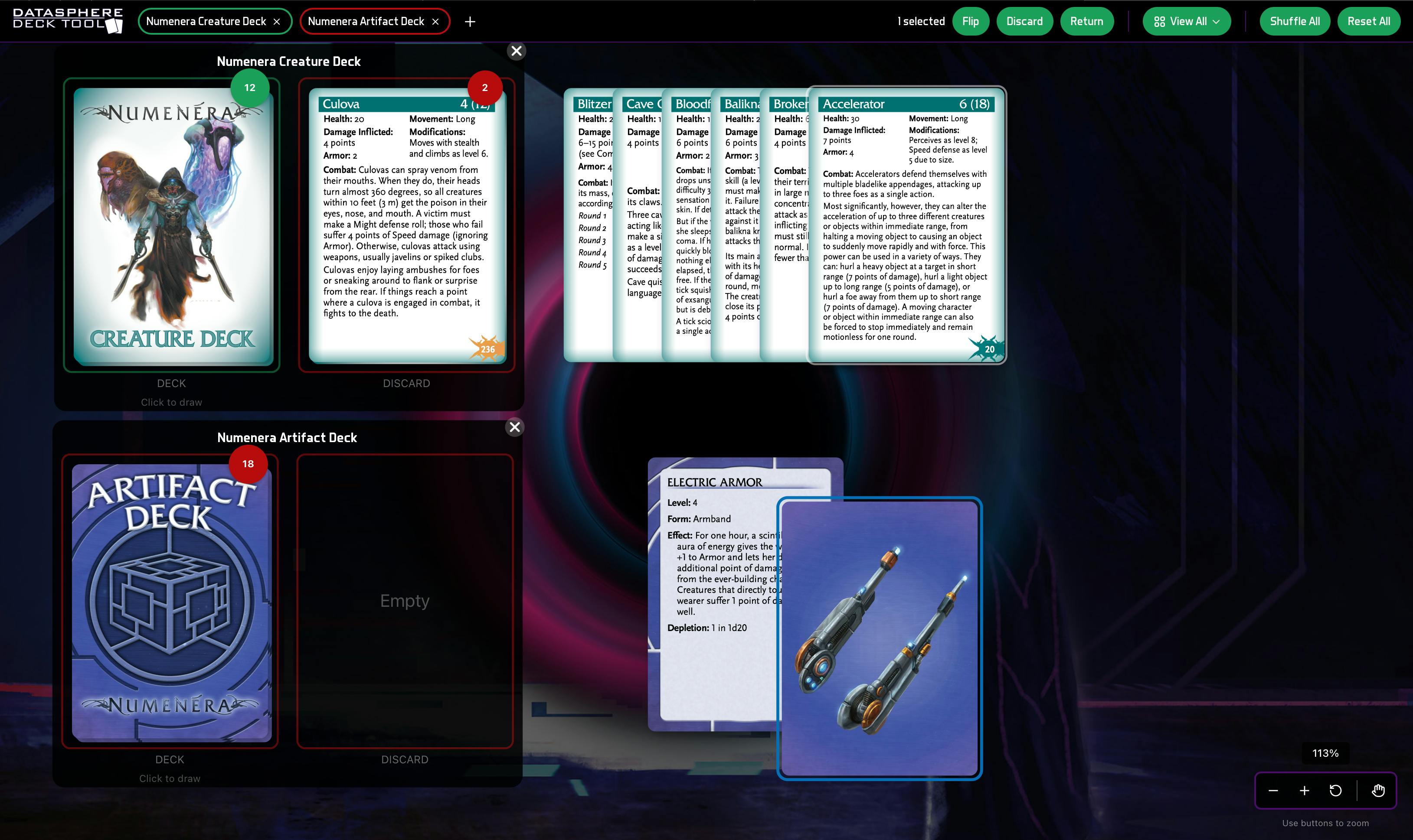 A mockup of the forthcoming Datasphere Deck Tool, showing several decks in use.