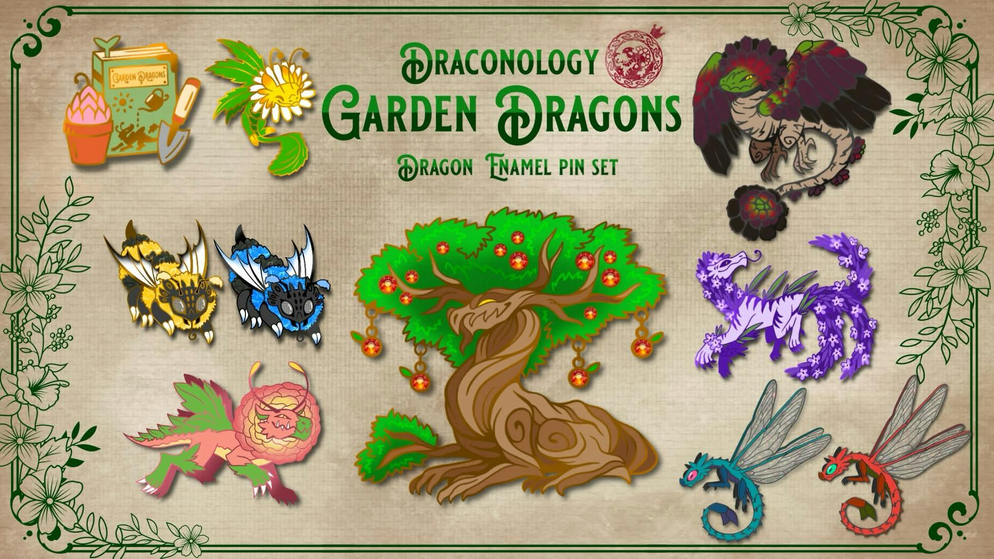 Draconology: Garden Dragons Enamel Pin Set