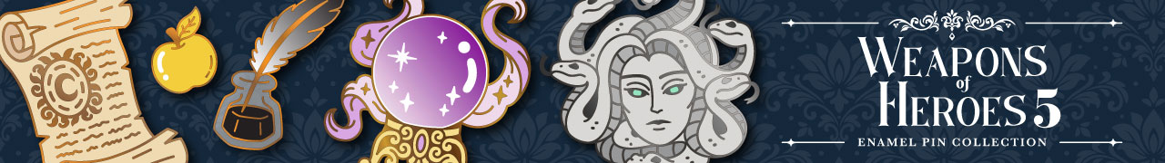 Mochiville's Weapons of Heroes 5 enamel pin project