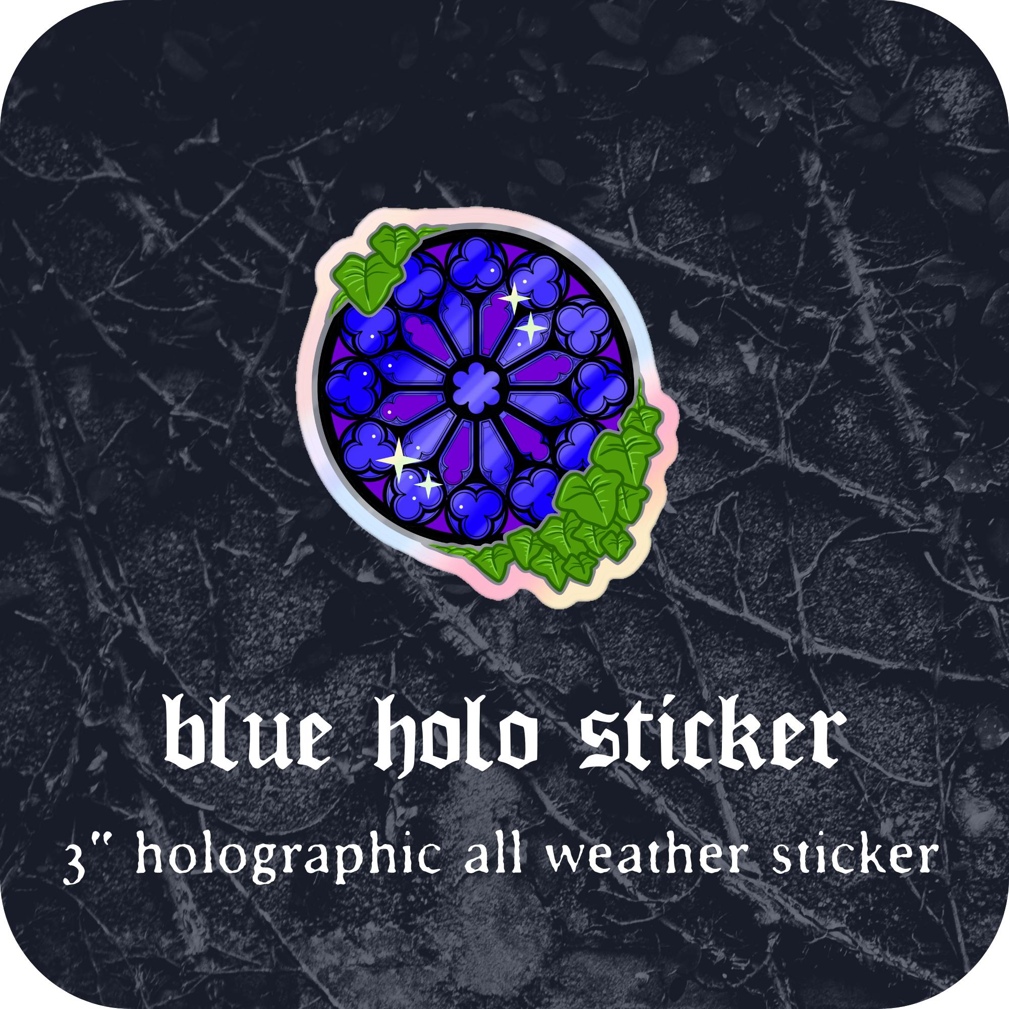 Blue holo round window sticker