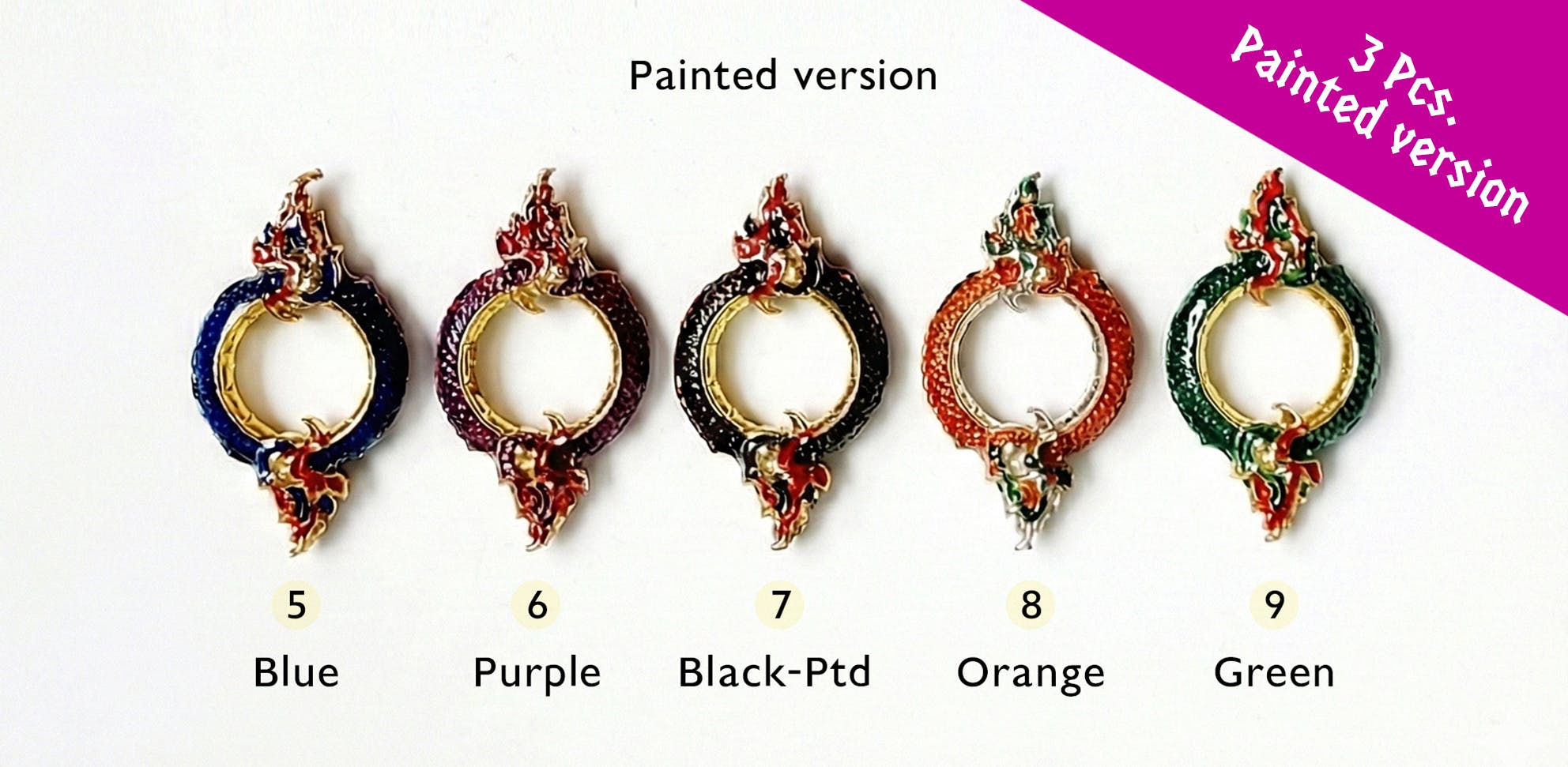 3 Dragons Ouroboros Ring - Painted