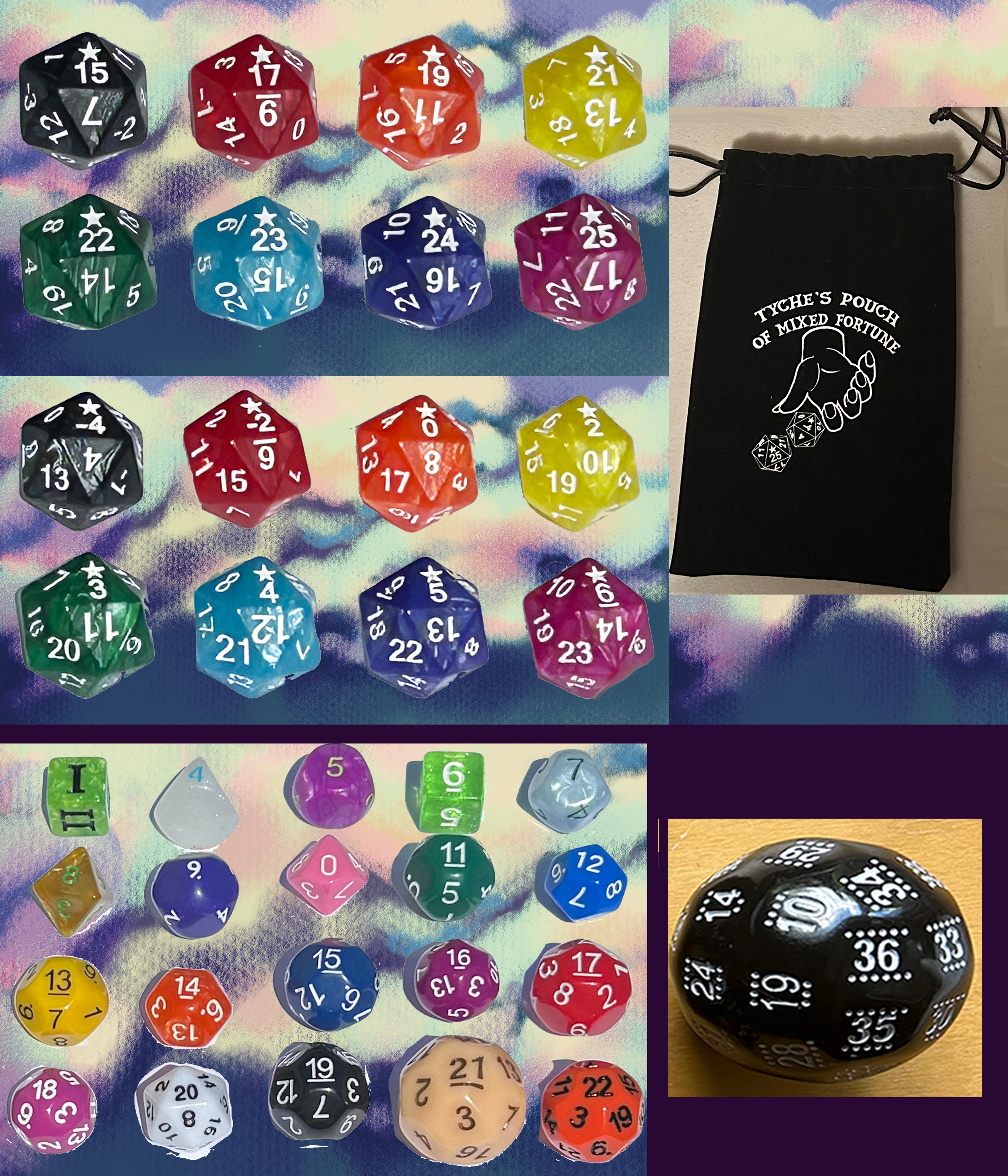 All 3 Goddess of Fortune dice and Magic Items + 2 Castle Whiterock 1 page PDF encounters