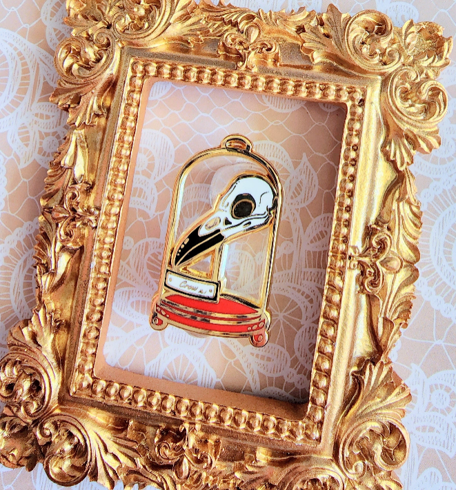 Cabinet of Curiosities: The Crow | Crow Skull Stained Glass Enamel Pin