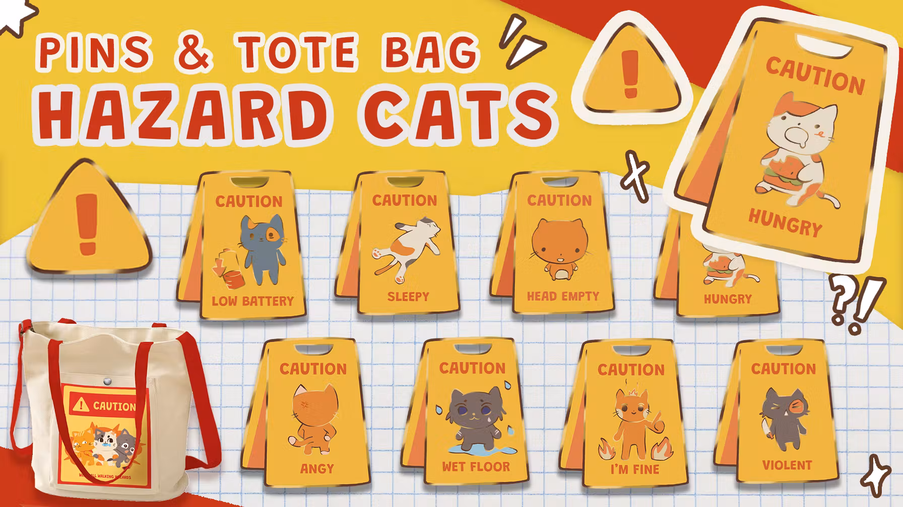Hazard Cats: Pin & Tote Bag Collection