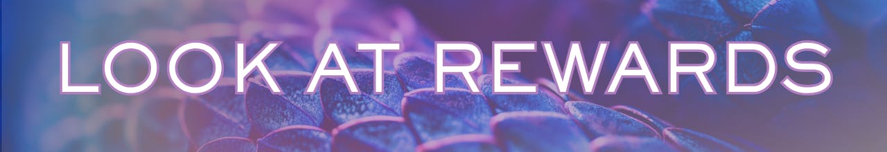  Text: 'Look at Rewards' on a blue and purple gradient overlay over a picture showing scales 