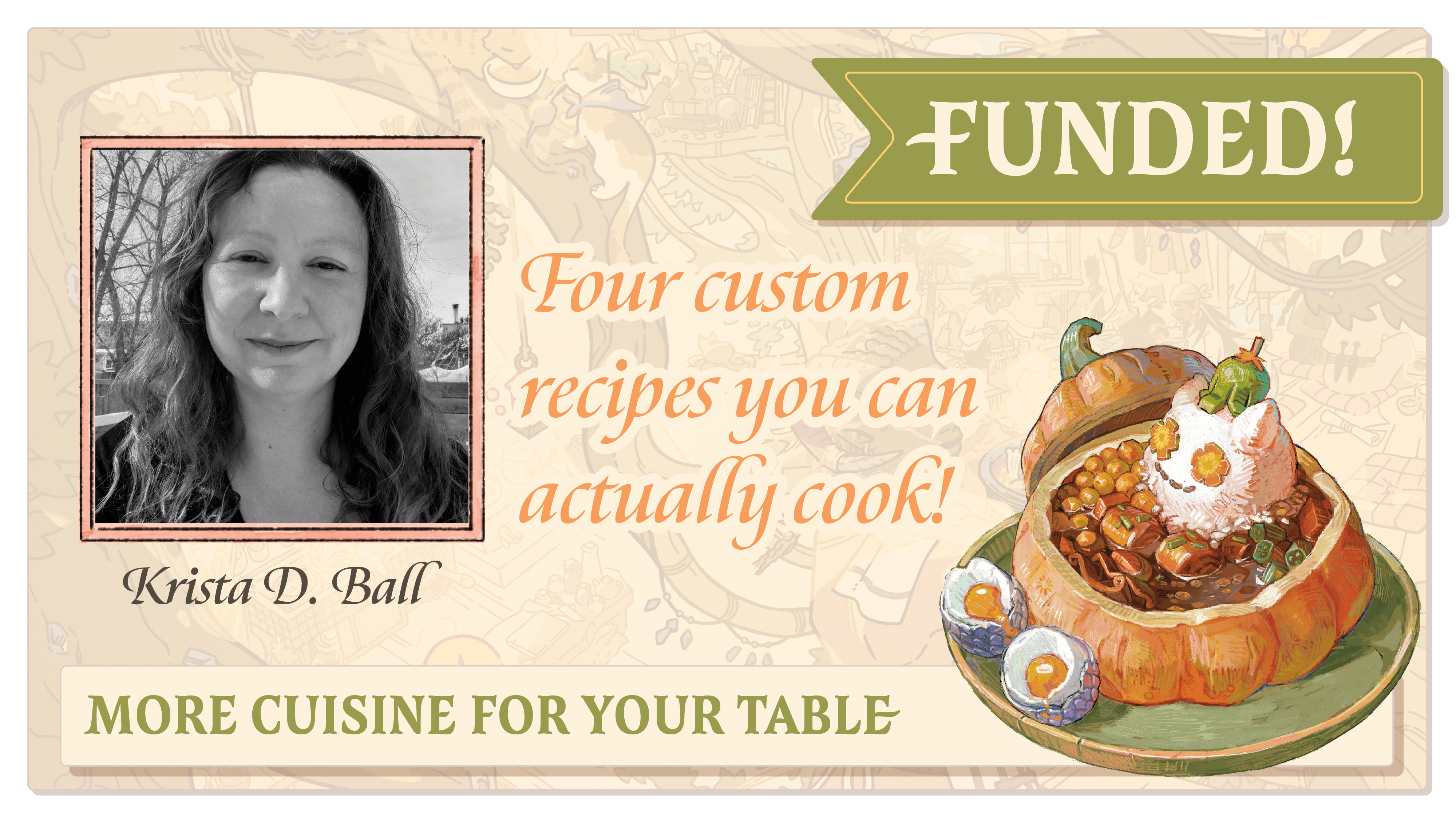 Krista D. Ball, author of What Kings Ate and Wizards Drank: A Fantasy Lover's Food Guide, will create four custom recipes for Stewpot!