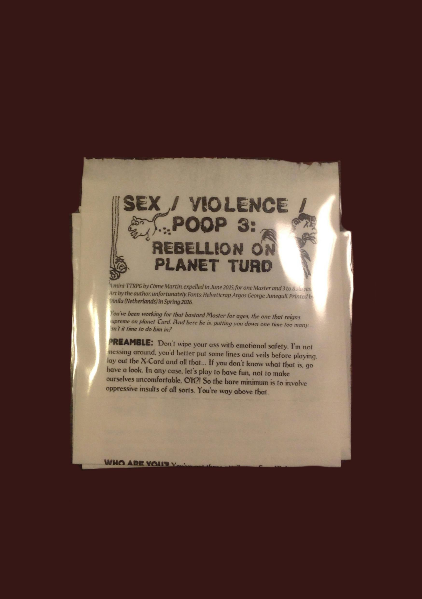 [EN] A printed copy of SEX/VIOLENCE/POOP 3